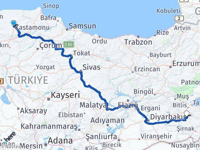 Kastamonu Şirvan Siirt Arası Kaç Km - Yol Haritası