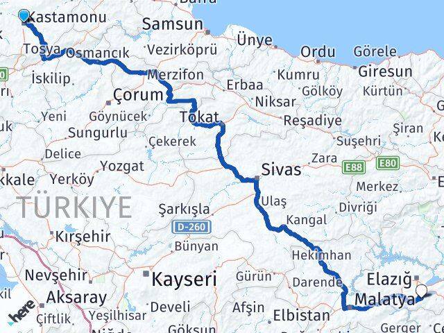 Kastamonu Sivrice Elazığ Arası Kaç Km - Yol Haritası