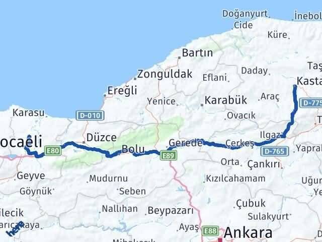 Kastamonu Söğütlü Sakarya Arası Kaç Km - Yol Haritası