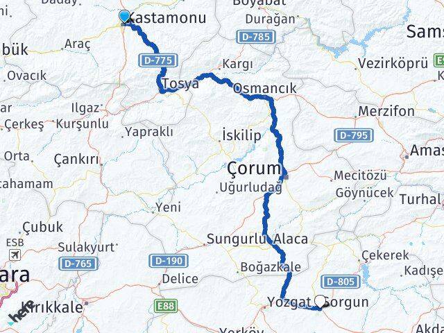 Kastamonu Sorgun Yozgat Arası Kaç Km - Yol Haritası