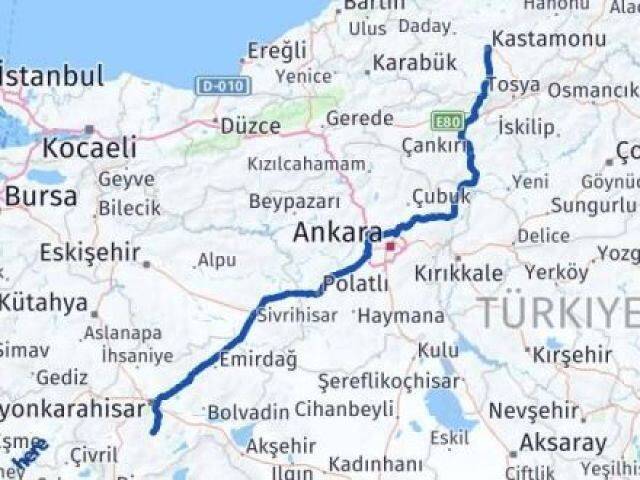 Kastamonu Şuhut Afyonkarahisar Arası Kaç Km - Yol Haritası