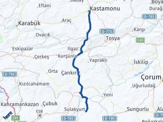 Kastamonu Sulakyurt Kırıkkale Arası Kaç Km - Yol Haritası