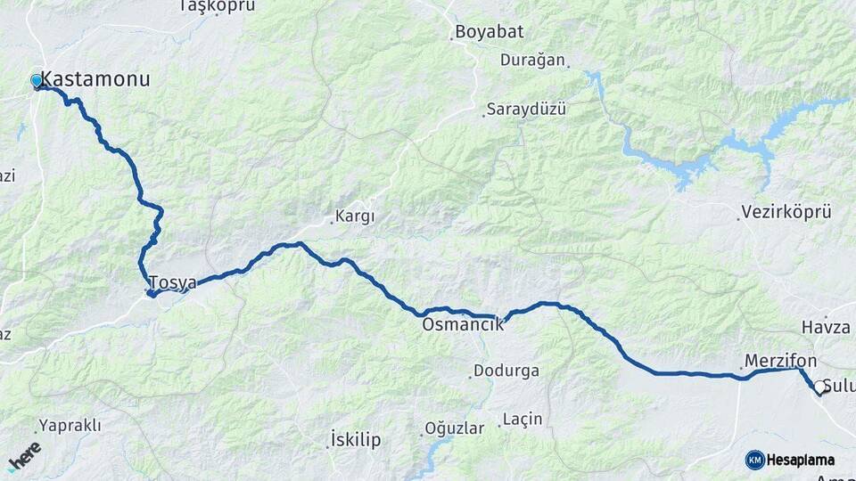 Kastamonu Suluova Amasya Arası Kaç Km - Yol Haritası