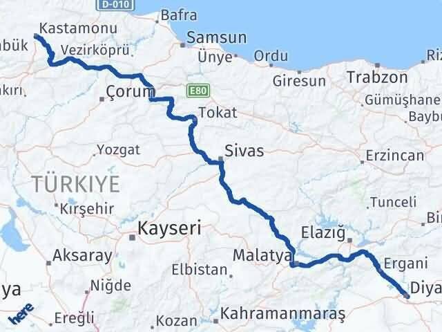 Kastamonu Sur Diyarbakır Arası Kaç Km - Yol Haritası