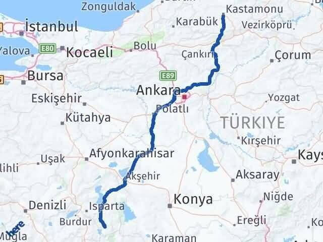 Kastamonu Sütçüler Isparta Arası Kaç Km - Yol Haritası