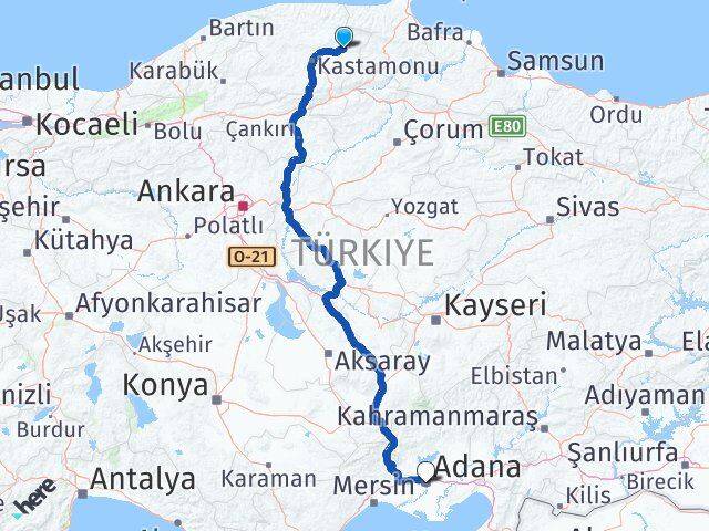 Kastamonu Taşköprü Adana Arası Kaç Km - Yol Haritası