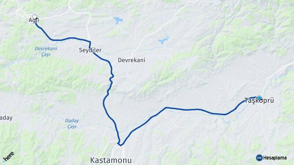 Kastamonu Taşköprü Ağlı Arası Kaç Km - Yol Haritası