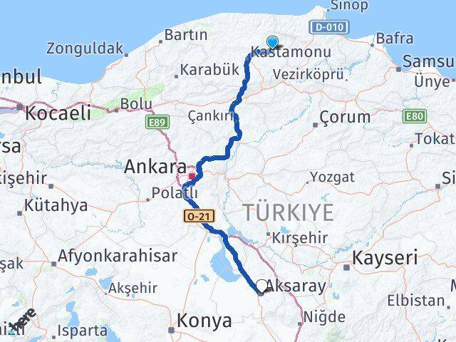Kastamonu Taşköprü Aksaray Arası Kaç Km - Yol Haritası