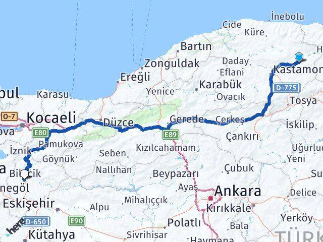 Kastamonu Taşköprü Bilecik Arası Kaç Km - Yol Haritası