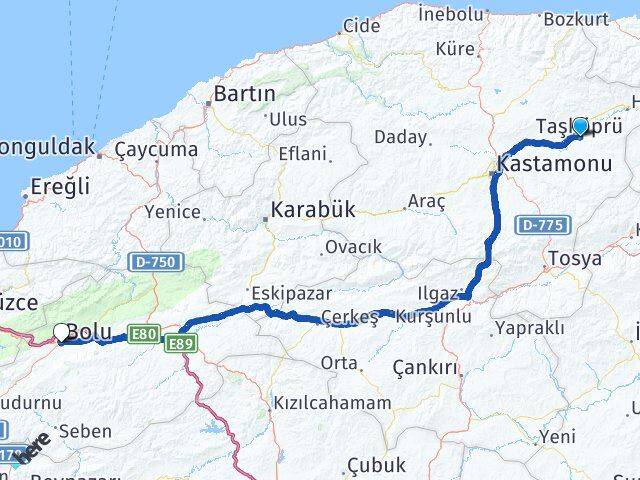 Kastamonu Taşköprü Bolu Arası Kaç Km - Yol Haritası
