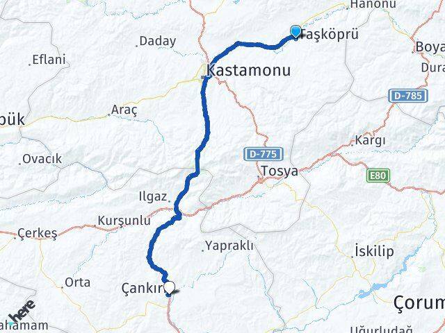 Kastamonu Taşköprü Çankırı Arası Kaç Km - Yol Haritası