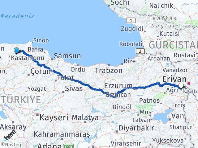 Kastamonu Taşköprü Iğdır Arası Kaç Km - Yol Haritası