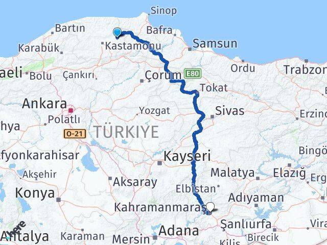 Kastamonu Taşköprü Kahramanmaraş Arası Kaç Km - Yol Haritası
