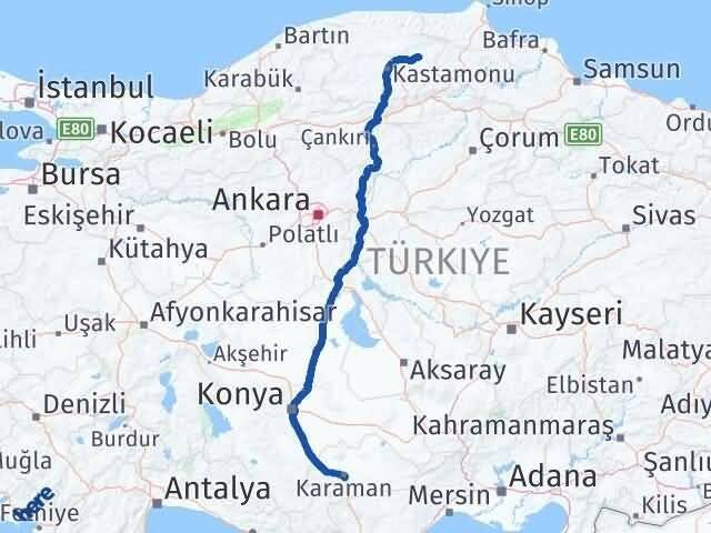 Kastamonu Taşköprü Karaman Arası Kaç Km - Yol Haritası