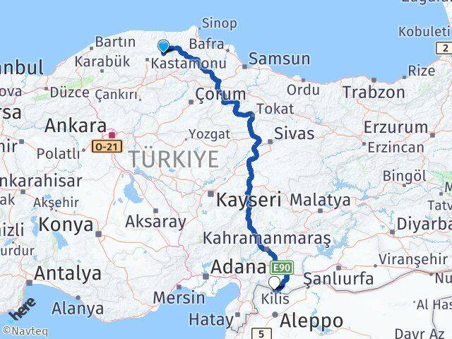 Kastamonu Taşköprü Kilis Arası Kaç Km - Yol Haritası