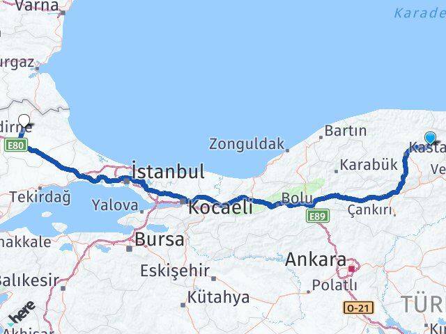Kastamonu Taşköprü Kırklareli Arası Kaç Km - Yol Haritası