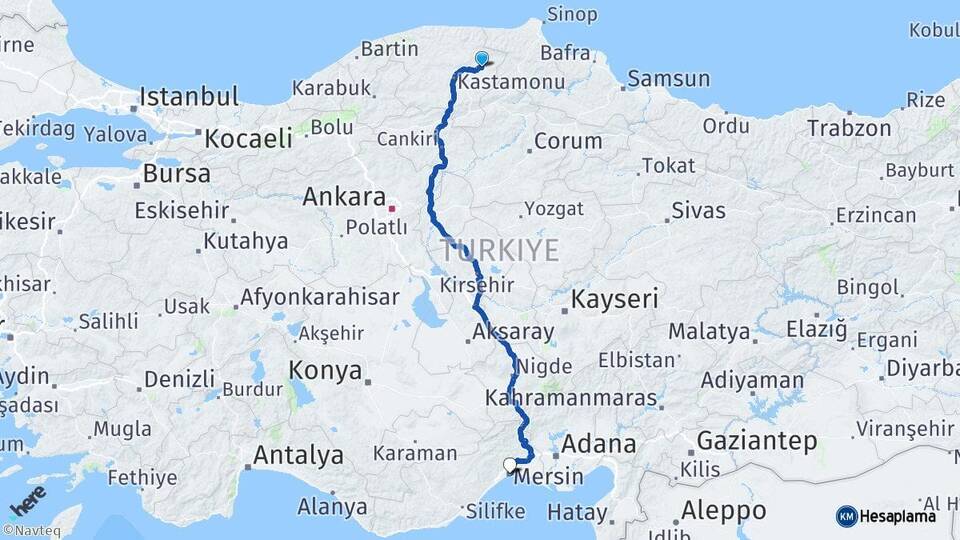 Kastamonu Taşköprü Mersin Arası Kaç Km - Yol Haritası