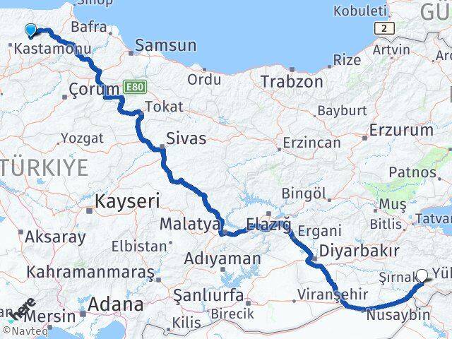 Kastamonu Taşköprü Şırnak Arası Kaç Km - Yol Haritası