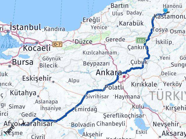 Kastamonu Taşköprü Uşak Arası Kaç Km - Yol Haritası