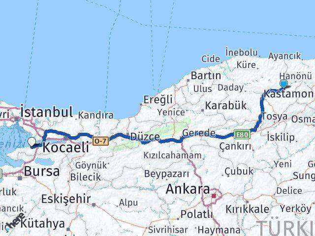 Kastamonu Taşköprü Yalova Arası Kaç Km - Yol Haritası