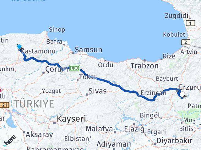 Kastamonu Tekman Arası Kaç Km - Yol Tarifi
