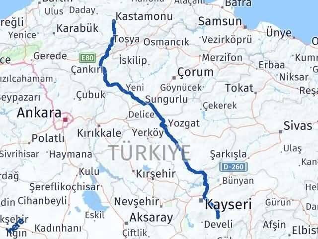 Kastamonu Tomarza Kayseri Arası Kaç Km - Yol Haritası