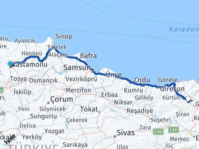 Kastamonu Torul Gümüşhane Arası Kaç Km - Yol Haritası
