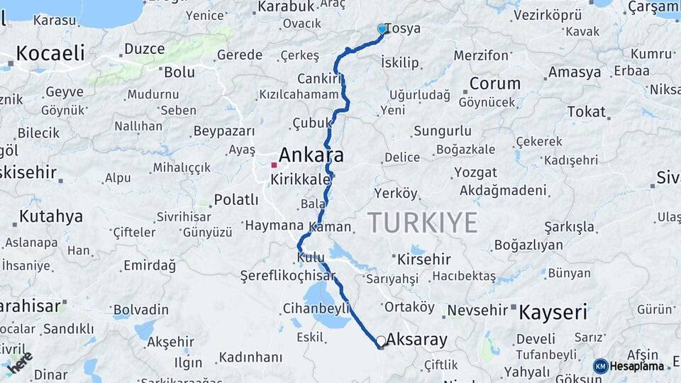 Kastamonu Tosya Aksaray Arası Kaç Km - Yol Haritası