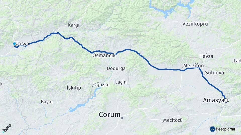 Kastamonu Tosya Amasya Arası Kaç Km - Yol Haritası