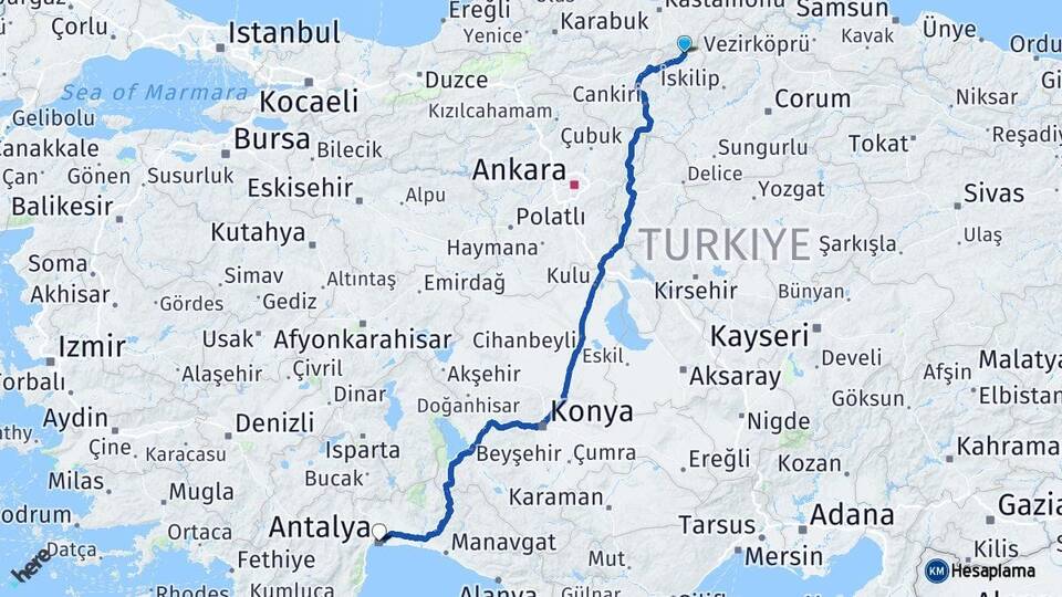 Kastamonu Tosya Antalya Arası Kaç Km - Yol Haritası
