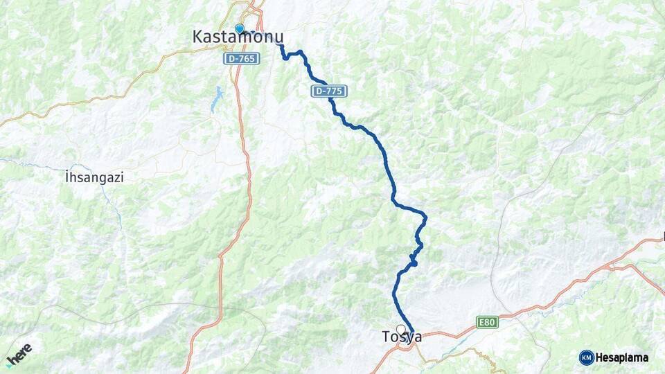 Kastamonu Tosya Arası Kaç Km - Yol Haritası