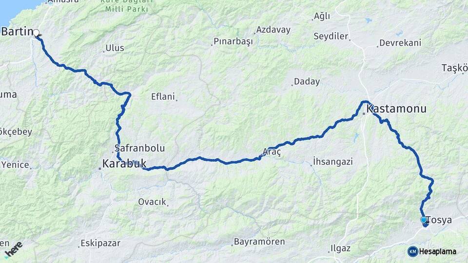 Kastamonu Tosya Bartın Arası Kaç Km - Yol Haritası