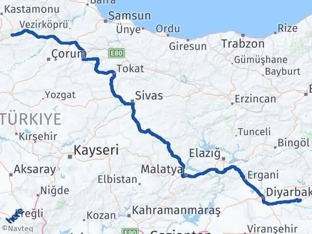 Kastamonu Tosya Batman Arası Kaç Km - Yol Haritası