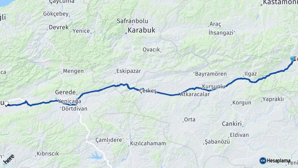 Kastamonu Tosya Bolu Arası Kaç Km - Yol Haritası