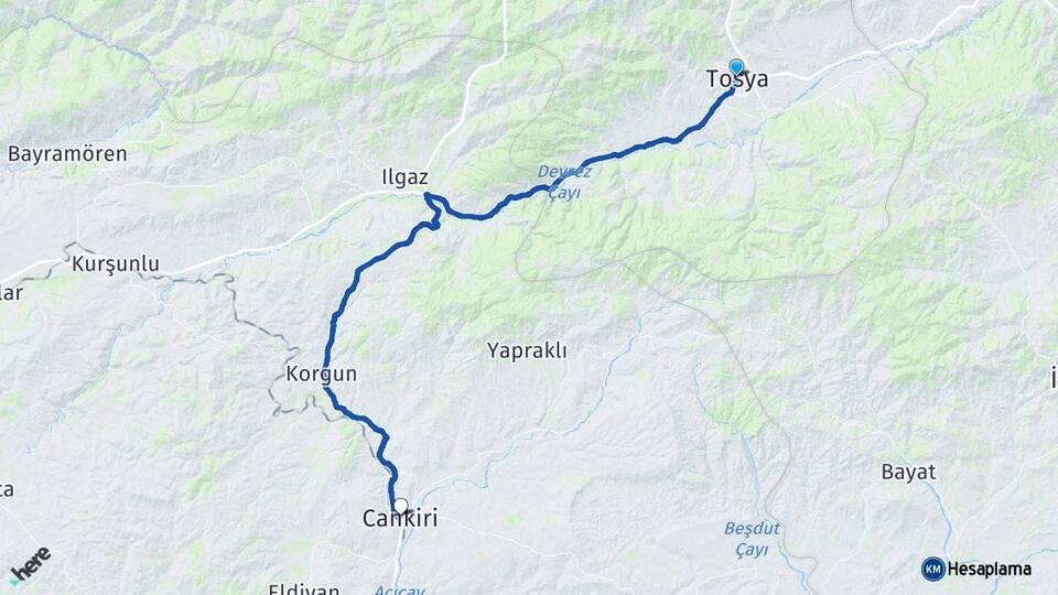 Kastamonu Tosya Çankırı Arası Kaç Km - Yol Haritası