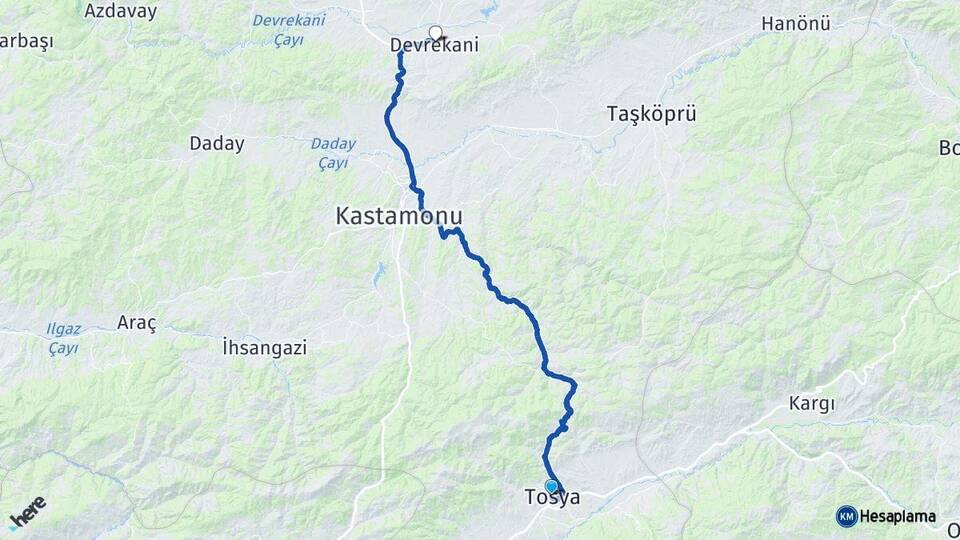 Kastamonu Tosya Devrekani Arası Kaç Km - Yol Haritası