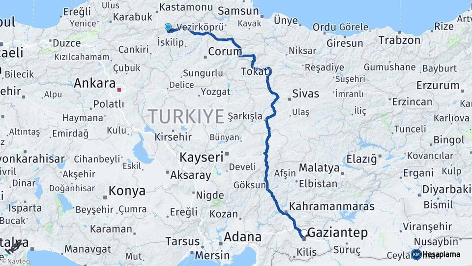 Kastamonu Tosya Gaziantep Arası Kaç Km - Yol Haritası