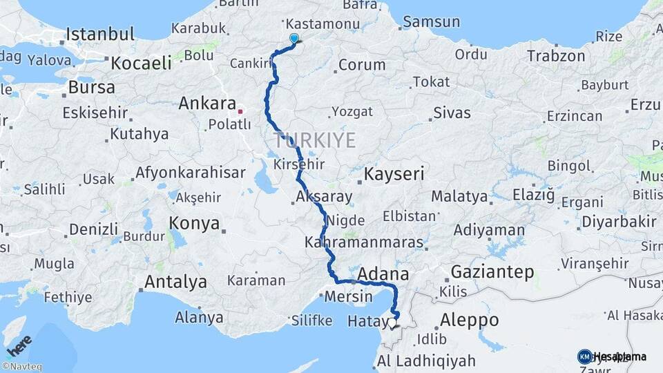 Kastamonu Tosya Hatay Arası Kaç Km - Yol Haritası
