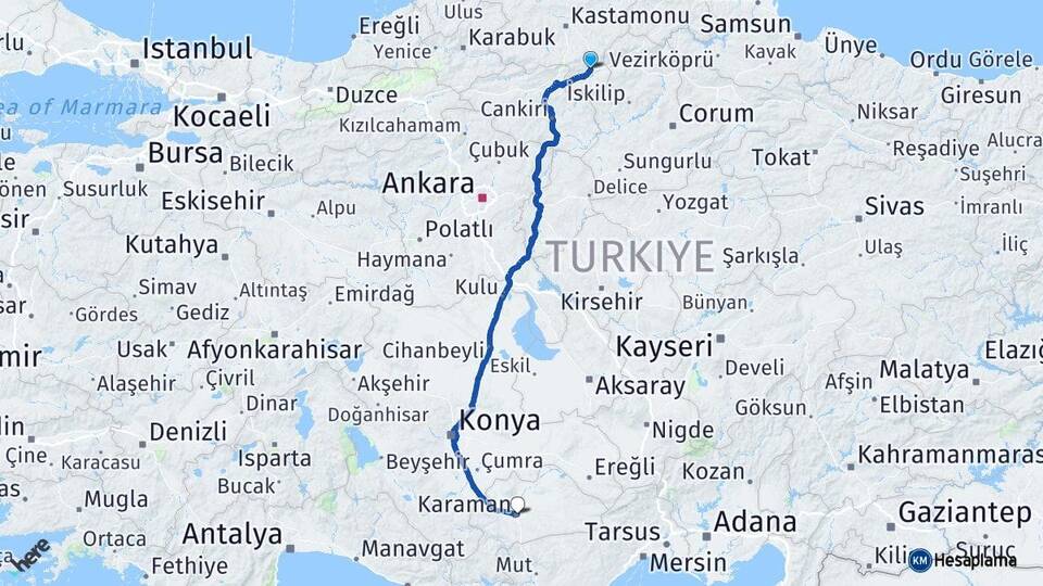 Kastamonu Tosya Karaman Arası Kaç Km - Yol Haritası