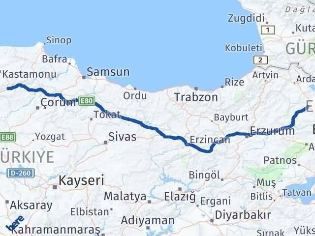 Kastamonu Tosya Kars Arası Kaç Km - Yol Haritası