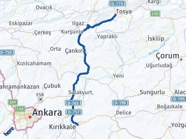 Kastamonu Tosya Kırıkkale Arası Kaç Km - Yol Haritası