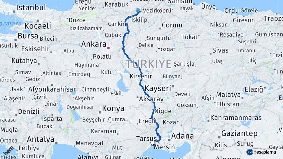 Kastamonu Tosya Mersin Arası Kaç Km - Yol Haritası