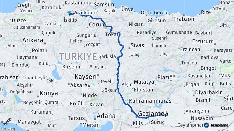 Kastamonu Tosya Şanlıurfa Arası Kaç Km - Yol Haritası