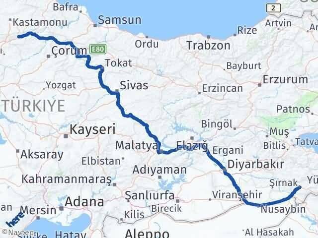 Kastamonu Tosya Şırnak Arası Kaç Km - Yol Haritası