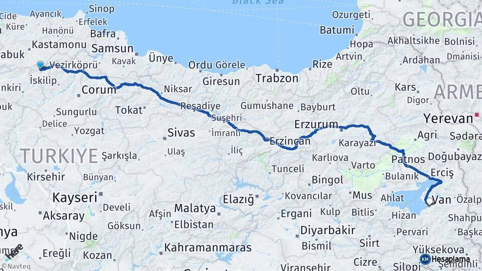 Kastamonu Tosya Van Arası Kaç Km - Yol Haritası