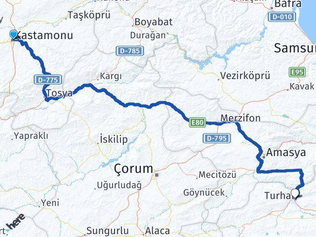 Kastamonu Turhal Tokat Arası Kaç Km - Yol Haritası