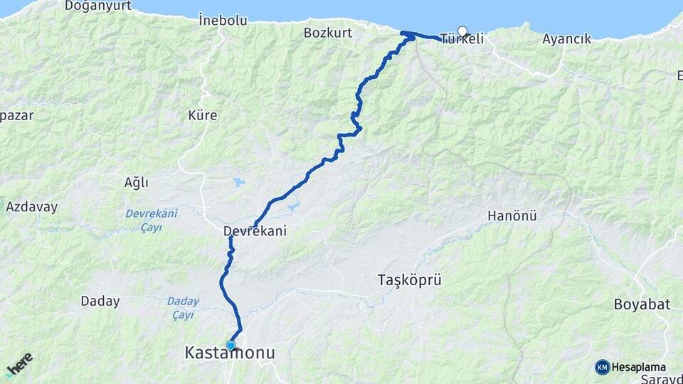 Kastamonu Türkeli Sinop Arası Kaç Km - Yol Haritası