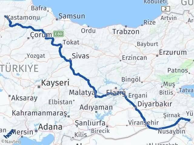 Kastamonu Uludere Şırnak Arası Kaç Km - Yol Haritası