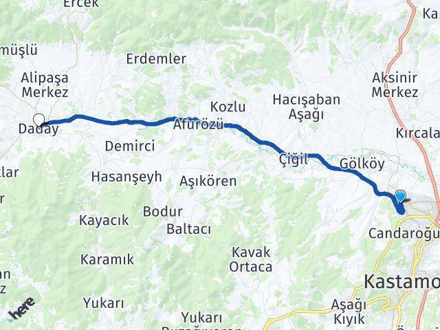 Kastamonu Üniversitesi Daday Arası Kaç Km - Yol Tarifi