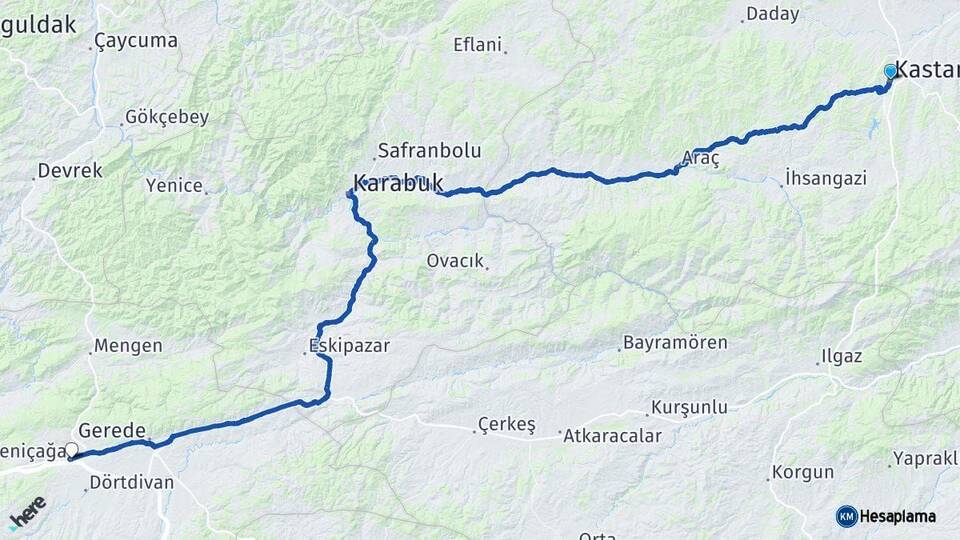 Kastamonu Yeniçağa Bolu Arası Kaç Km - Yol Haritası